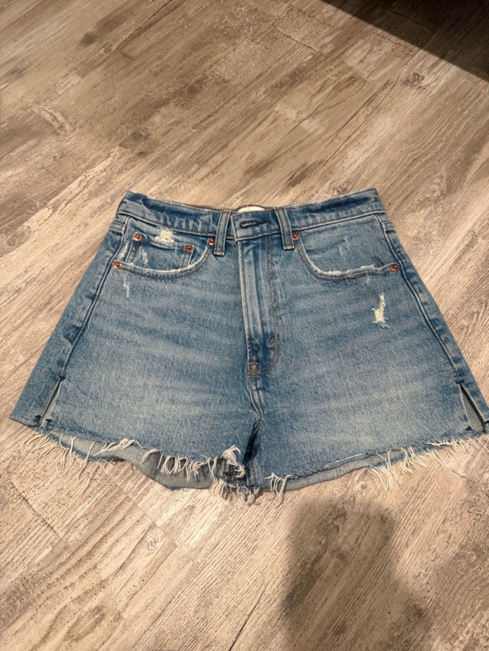 Abercrombie and fitch High-Rise mom Distressed Denim Shorts - Light Blue